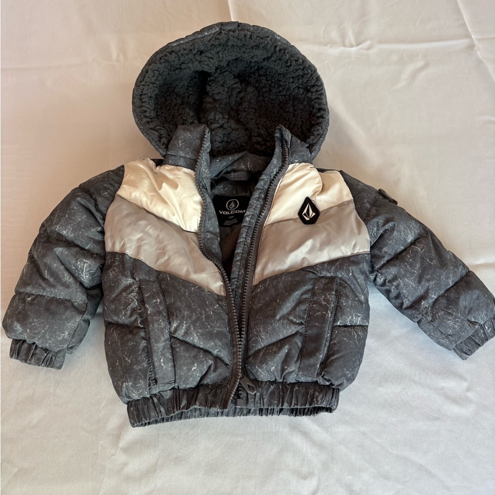 Volcom Kids Puffer Jacket - Gray and White
